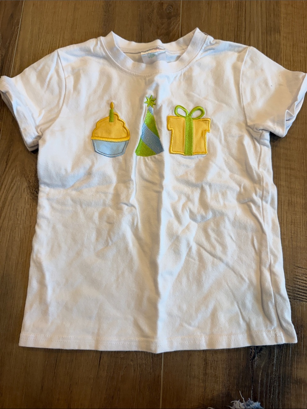 White Kids Birthday Appliqué Tee with Yellow & Green Accents 4 T